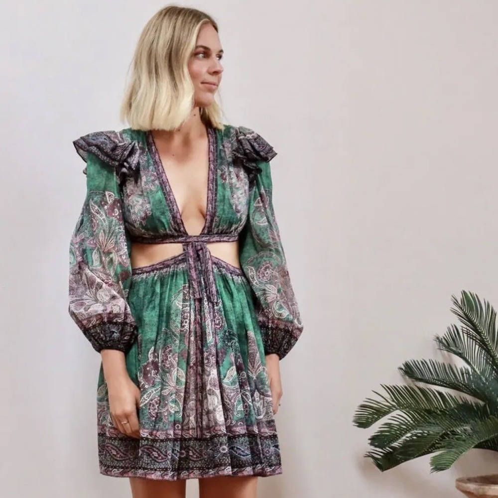 NWT Zimmermann Ruffle Mini Dress in Teal Paisley Zimmermann Size 2 - Picture 7 of 16